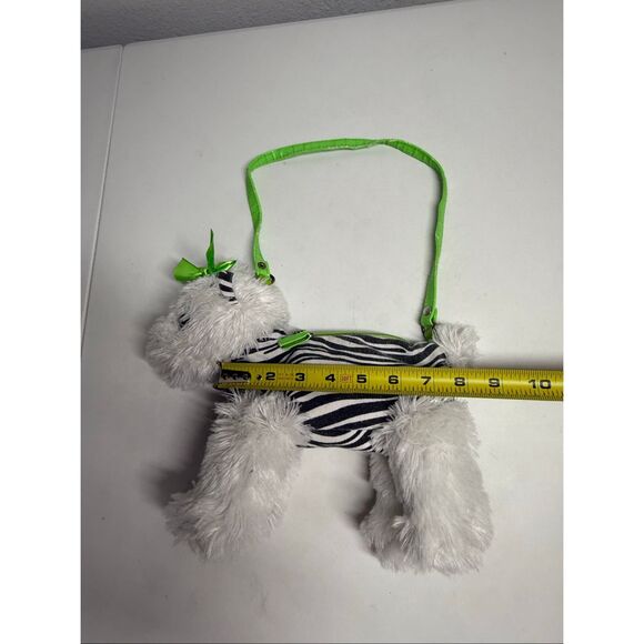 Girls Retro Hippie Dog Peace Sign White Fuzzy Dog Purse Zebra Stripe Retro Decor - Picture 5 of 8